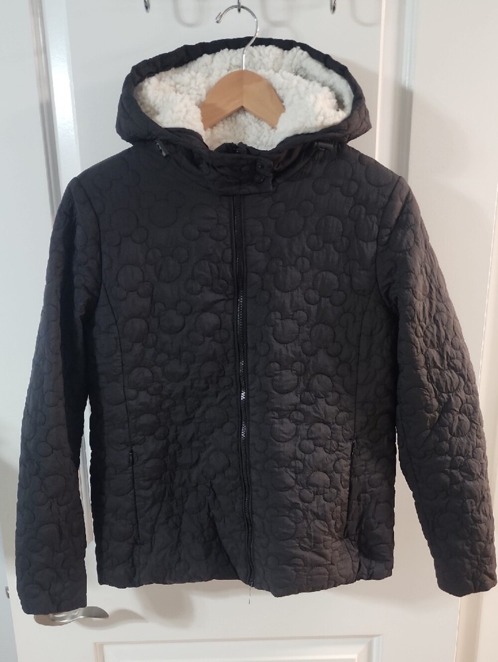 Women's Disney Parks Mickey Mouse Black Quilted Hooded Jacket